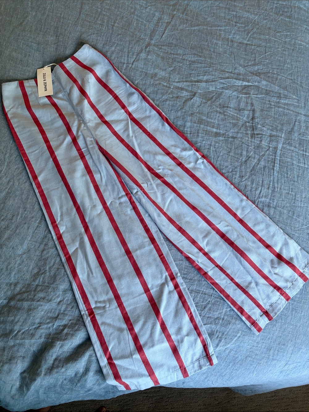 Zulu & Zephyr Light Blue Pants with Red Stripes NWT